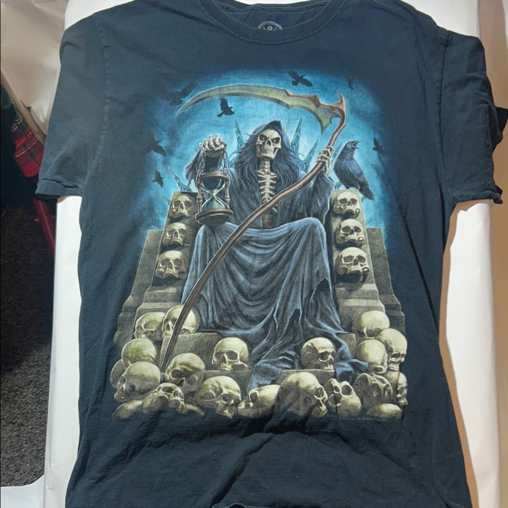 Grim Reaper On Throne of Skulls Graphic T-Shirt